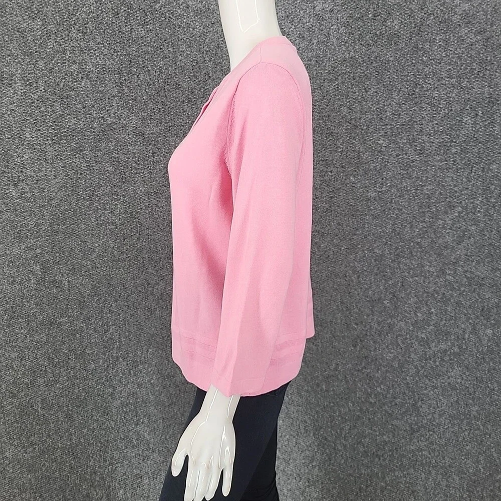 Isaac Mizrahi Live Button Front Border Stitch Cardigan Small Sz Pink Modern Top - Picture 7 of 10